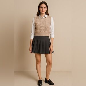 Altar’d State Cable Knit Sweater Vest | Taupe | Size M | 100% Cotton